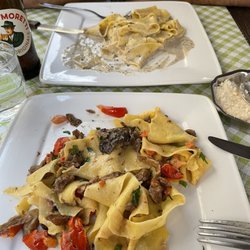 Sax Wine Bar - Pappardelle al Funghi (near) and Pappardelle with pecorina and tartufo (far). Both surprisingly delicious!