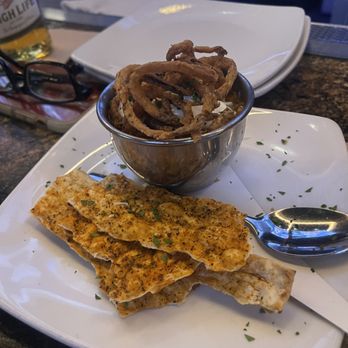 Barleymash - Bowl of chili with French fried onions on top and yummy, crunchy flat bread. - Sports Bars Near Me - San Diego, California