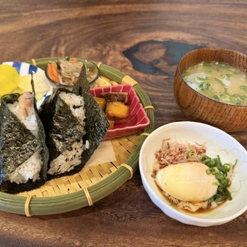 Gohan - Musubi plate with cold poached egg & bonito - Japanese Near Me - Honolulu, Hawaii