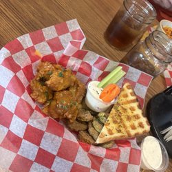 Boneless wings and fried dill pickles