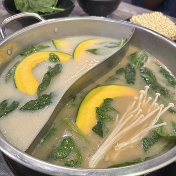 Shabu Shack - Pumpkin and spinach and mushrooms in the pot - Japanese Near Me - Sacramento, California Shabu Shack - Pumpkin and spinach and mushrooms in the pot - Japanese Near Me - Sacramento, California