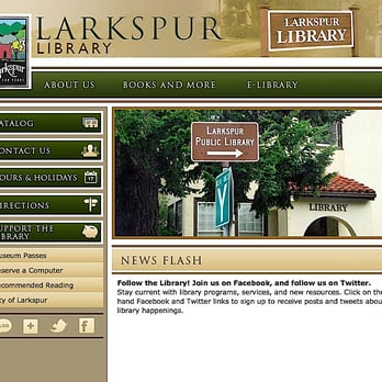 Larkspur Library - Screen capture from library web site. - Libraries Near Me - Larkspur, California