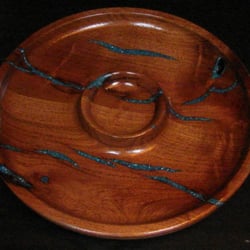 F.Beck Woodworking - Mesquite Wood & Sleeping Beauty Turquoise inlay, deluxe Chip & Dip Serving Tray