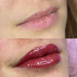Vanitas Beauty - Lip Blush before and after. Lip Blush fades about 50%