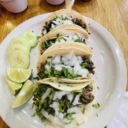 Street tacos with steak and O/C (onion and cilantro) . $4.each.