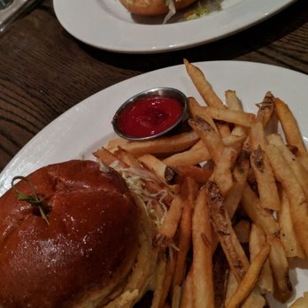 Burtons Grill & Bar - Maxx burger with fries, and black bean burger with cucumber salad - New American Near Me - Charlottesville, Virginia