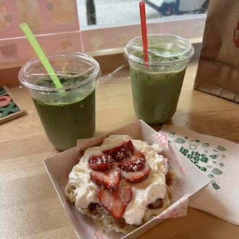Matcha Mood - strawberry matcha, chai matcha, and strawberry croffle - Coffee & Tea Near Me - Portland, Maine Matcha Mood - strawberry matcha, chai matcha, and strawberry croffle - Coffee & Tea Near Me - Portland, Maine