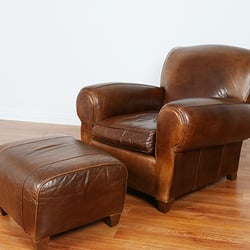 Mid Century Shop - Vintage Leather Chair W/ Ottoman