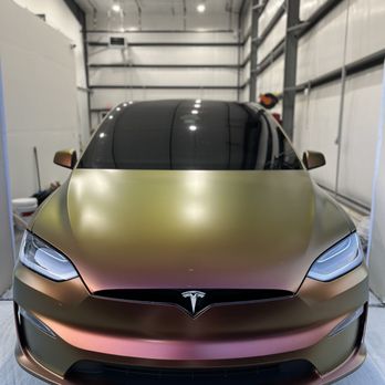 Detailtopia - Tesla Model X Plaid. Wrapped in Avery Satin Rising Sun. Wrapped by Detailtopia. - Auto Detailing Near Me - Whiting, New Jersey