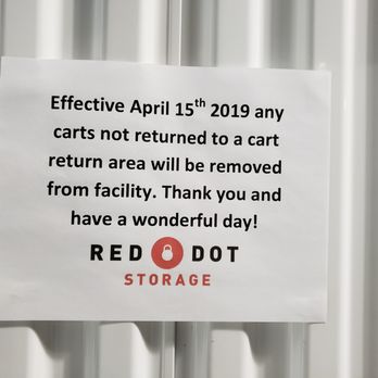 Red Dot Storage - Store 121 - Red Dots way of treating a Customer if someone decides to leave a cart in the aisle. WoW - Self Storage Near Me - Madisonville, Louisiana Red Dot Storage - Store 121 - Red Dots way of treating a Customer if someone decides to leave a cart in the aisle. WoW - Self Storage Near Me - Madisonville, Louisiana