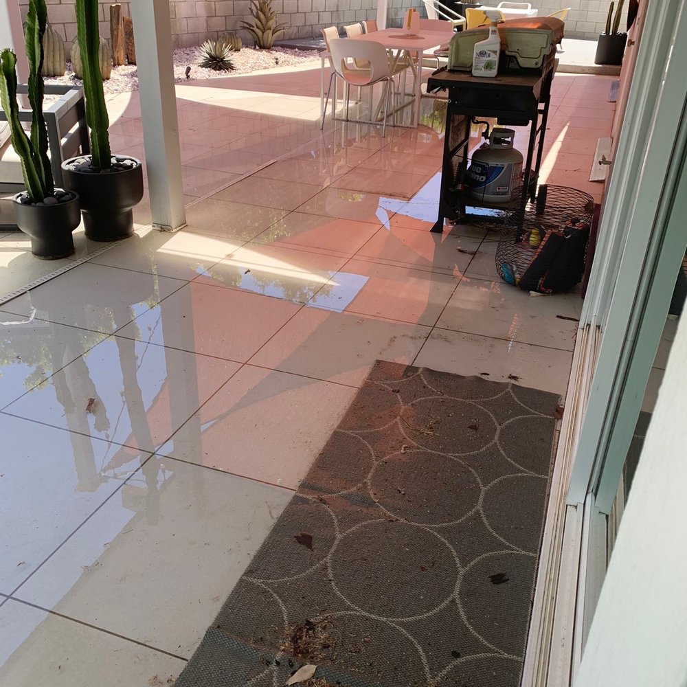 Pool Care Solutions - Flooded pool deck because they left the water running - Pool Cleaners Near Me - Palm Springs, California