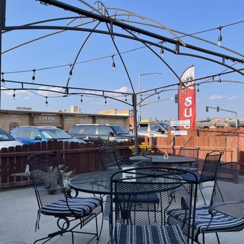 Serenity Bistro - Looking towards the street on Dog Friendly Patio - New American Near Me - West Yellowstone, Montana