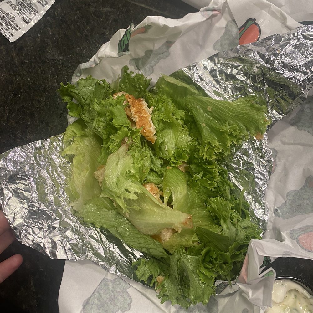 Earth Burger - I asked for the chicken sandwich as a wrap since they didn't have the Buffalo wrap & this is what they gave me... - Burgers Near Me - San Antonio, Texas