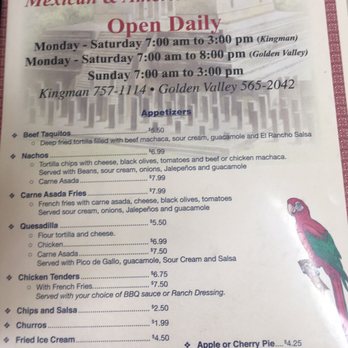 El Rancho Restaurant - Menu - Mexican Near Me - Kingman, Arizona