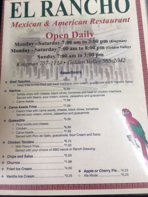 Menu photo 2 El Rancho Restaurant Kingman, AZ
