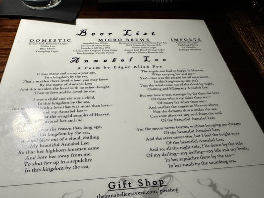 Menu photo 7 Annabel Lee Tavern Baltimore, MD