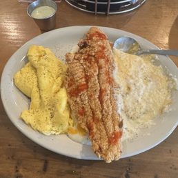 This is catfish, eggs and grits with Tarragon Aioli on the side. Scrumptious!