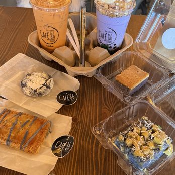 Cafe 86 - Thai tea - upside down  ube vanilla halo - hibiscus cookie - Ube pop tart - butter bar - bread pudding - Desserts Near Me - Las Vegas, Nevada