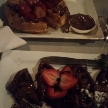 Tryst - Strawberry and Nutella waffles ontop and Death by Chocolate waffles on bottom - Lounges Near Me - Washington, DC, District of Columbia Tryst - Strawberry and Nutella waffles ontop and Death by Chocolate waffles on bottom - Lounges Near Me - Washington, DC, District of Columbia