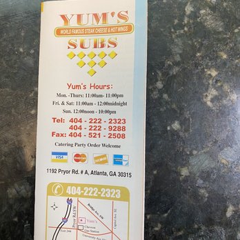 Yum's Sub Shop - Menu as of 1/31/2020 - Sandwiches Near Me - Atlanta, Georgia