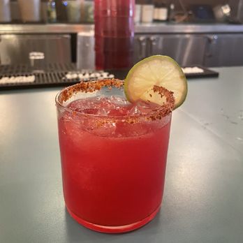 Redheaded Stranger - prickly pear margarita on the rocks with tajin on the rim - Tacos Near Me - Nashville, Tennessee Redheaded Stranger - prickly pear margarita on the rocks with tajin on the rim - Tacos Near Me - Nashville, Tennessee