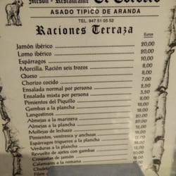 Mesón El Cordero - Carta
