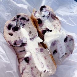 Lincoln Park Hot Bagel & Luncheonette - Blueberry bagel with cream cheese