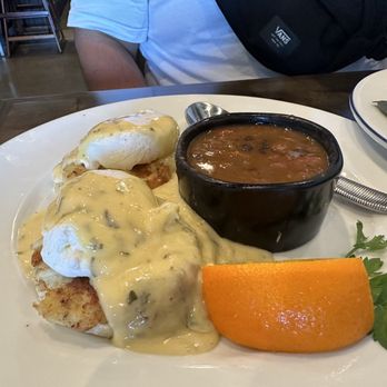 Cattle Ranch Cafe - Chef's Special Crab egg Benedict with ranchero beans - Breakfast & Brunch Near Me - Chino, California