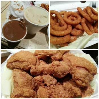 Crispy Fried Chicken - Fried chicken, onion rings and mashed potatos - Chicken Wings Near Me - San Diego, California