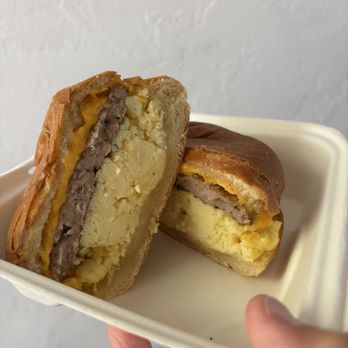 Penelope Coffee & Tea - Sausage breakfast sandwich. - Coffee & Tea Near Me - San Mateo, California Penelope Coffee & Tea - Sausage breakfast sandwich. - Coffee & Tea Near Me - San Mateo, California