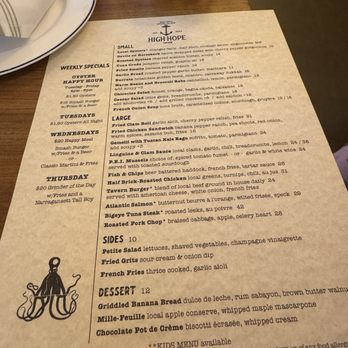 High Hope Tavern - Menu - Cocktail Bars Near Me - Westerly, Rhode Island