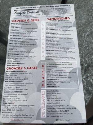 Menu photo 2 Evelyn's Drive In Tiverton, RI