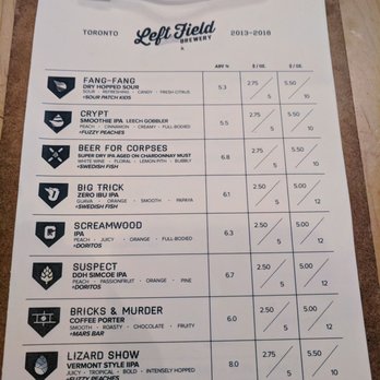 Left Field Brewery - Draught list - Breweries Near Me - Toronto, Ontario Left Field Brewery - Draught list - Breweries Near Me - Toronto, Ontario