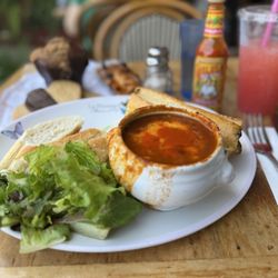 La Provence Patisserie & Cafe - My chicken pesto sandwich, salad, piping hot turkey chili. And remember that chili without cheese is like a hug without a squeeze!!