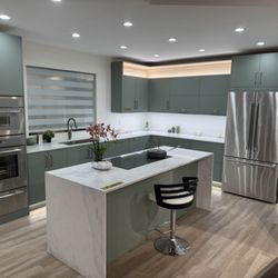 Cabinet City Kitchen and Bath - Super Matte Jade, custom panel collection.