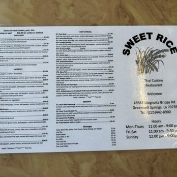 Sweet Rice - Menu - Thai Near Me - Greenwell Springs, Louisiana Sweet Rice - Menu - Thai Near Me - Greenwell Springs, Louisiana