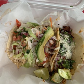 Street Tacos and Seafood - L-R: chicken, fish, and chorizo. - Mexican Near Me - Pickens, South Carolina Street Tacos and Seafood - L-R: chicken, fish, and chorizo. - Mexican Near Me - Pickens, South Carolina