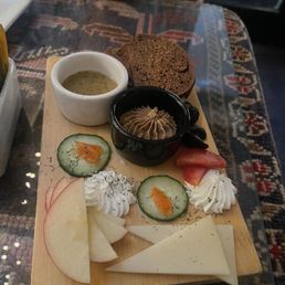 Charcuterie, board with your meal, goat cheese and locally sourced ingredients, fig pate, mustard very amazing Charcuterie, board with your meal, goat cheese and locally sourced ingredients, fig pate, mustard very amazing