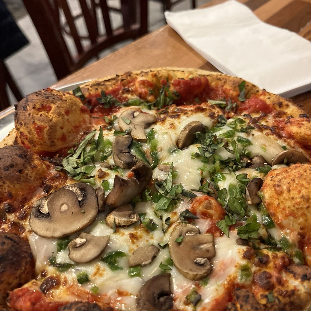The Brass Tap - Brass Tap Classic Pizza (no meat) added fresh basil - Pubs Near Me - Oxon Hill, Maryland The Brass Tap - Brass Tap Classic Pizza (no meat) added fresh basil - Pubs Near Me - Oxon Hill, Maryland