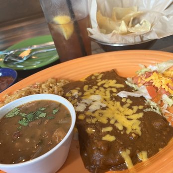 Blue Goose Cantina - One cheese enchilada and one impossible plant based enchilada, w. rice, charro beans. Enjoyed this enchilada with a Twist - Tex-Mex Near Me - Grand Prairie, Texas Blue Goose Cantina - One cheese enchilada and one impossible plant based enchilada, w. rice, charro beans. Enjoyed this enchilada with a Twist - Tex-Mex Near Me - Grand Prairie, Texas