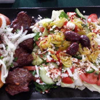 Tonir Cafe - Chicken and beef kabob with Greek salad. - Mediterranean Near Me - Burbank, California Tonir Cafe - Chicken and beef kabob with Greek salad. - Mediterranean Near Me - Burbank, California