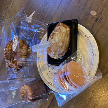 Cafe Blue - Selection- canele ( french traditional southern cake)- madeleine lemon drop- strawberry macaron - Coffee Roasteries Near Me - Duluth, Georgia