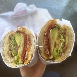 Italian sandwich toasted with bacon and avocado Italian sandwich toasted with bacon and avocado