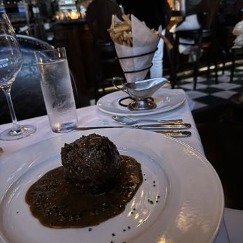 St Martin's Wine Bistro - Filet with Au POIVRE sauce. Steak frites - French Near Me - Dallas, Texas St Martin's Wine Bistro - Filet with Au POIVRE sauce. Steak frites - French Near Me - Dallas, Texas