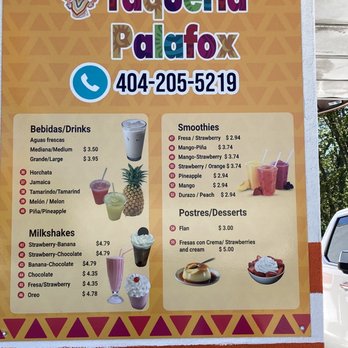Taqueria Palafox - the menu for the restaurant - Tacos Near Me - Forest Park, Georgia Taqueria Palafox - the menu for the restaurant - Tacos Near Me - Forest Park, Georgia