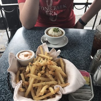 Cafe Orleans - parmesan garlic pom frites and cup of gumbo - Cajun/Creole Near Me - Anaheim, California Cafe Orleans - parmesan garlic pom frites and cup of gumbo - Cajun/Creole Near Me - Anaheim, California