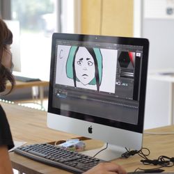 Drawing and animating cartoons in a program called Open Toons