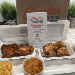 2 Pan Fried Breast & 3 piece chicken dinner 2 sides Baked Mac and Cheese, candied yams