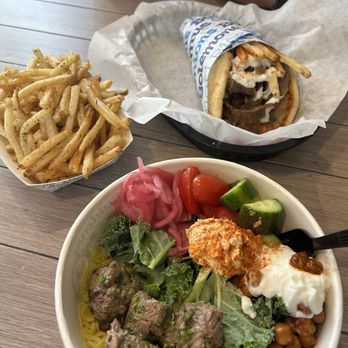 Nick The Greek Monterey - Mediterranean bowl with steak souvlaki, gyro combo - Greek Near Me - Monterey, California Nick The Greek Monterey - Mediterranean bowl with steak souvlaki, gyro combo - Greek Near Me - Monterey, California
