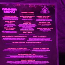 Eden Restaurant & Bar - Dinner menu